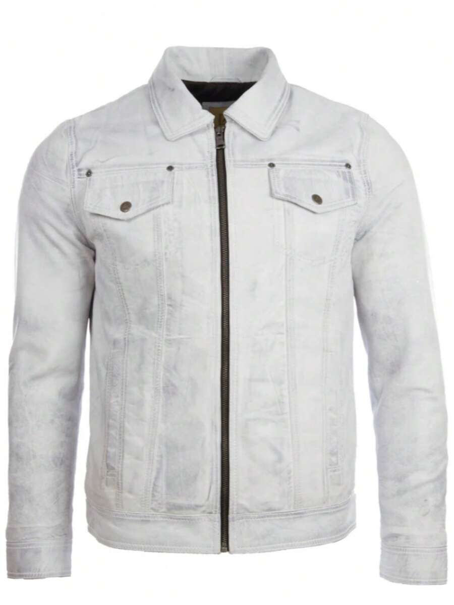 AVIATRIX Men's Real Leather Trucker Biker Jacket AGQ5 White - White - View 1
