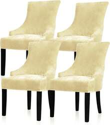 Stretch Wingback Chair Cover - Reusable Side Chair Slipcover, Accent Chair Protector Dining Room, Banquet, Home Decor (Silver, 2PC) - 02 Velvet Cream - View 9