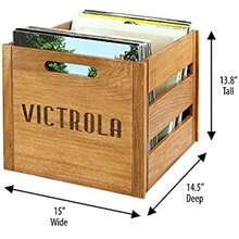 Victrola Caja de Madera para Discos de Vinilo, Rstico, Marrn, 14x13.25x11.75 Pulgadas, 5 Libras - roble - Ver 4