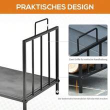 Indoor Firewood Rack, 44.5 X 33 X 46.5 Cm, Log Holder With Handles For Firewood, Black Metal.