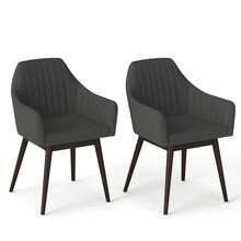 Dining Chairs Set Of 2 Upholstered Accent Chairs With Comfy Padded Backrest Beige/Black/Gray - 深灰色 - 查看 10