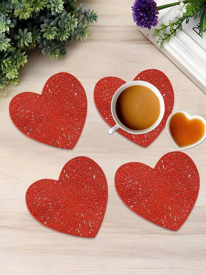 6/12pcs Heart-Shaped Coasters, Suitable For Wedding Table Decoration, Party Cup Mats, Daily Date Night Coasters, Ideal For Valentine's Day, Thanksgiving, Easter, Mother's Day