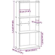 Libreria vidaXL con 3 livelli in legno antico 60x30x120cm realizzata in ingegneria - Castano - Visualizzare 9