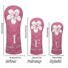 春季限量版粉钻格纹高尔夫球杆套，HELLO GOLF 白色刺绣，樱花刺绣女士个性化球杆套，浪漫高尔夫装备 - 粉色 - 查看 2