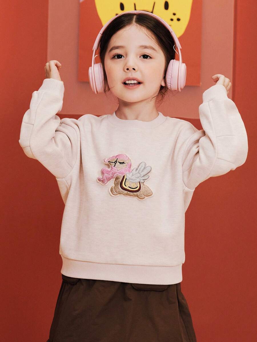 mini bala Unisex Young Girl Fleece-Lined Sweatshirt Cute Art Graphic Cozy Winter New Year Pullover Top - Pink - View 1