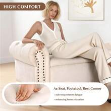 Ottoman Storage Bench,Sofa Bench,Foot Rest Stool,Velvet End Of Bed Bench,Storage Box With Lid, Entryway Bench,168 KG Load Capacity - Rice - View 5