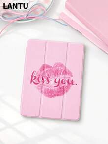 1个字母唇印图案平面保护壳，兼容苹果10.2英寸/11英寸（2020/2021款）、(A16) 11英寸第11代（2025款）、第9/10代、Air 4代（10.9英寸）、Galaxy Tab S6 Lite 10.4英寸，防摔，带笔槽，支持睡眠/唤醒功能，浪漫礼物 - 彩色 - 查看 2