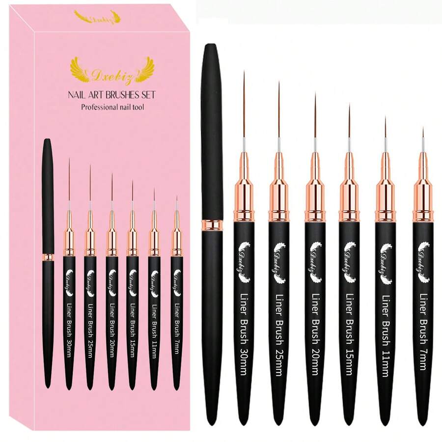 Nail Art Liner Brushes, 6Pcs Painting Nail Art Brush Set Nail Dotting Drawing Tool For Long Lines, Thin Details, Fine Drawing - Multicolor - View 1