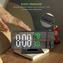 1pc Digital Projection Alarm Clock With Temperature & Humidity Display, Large LED Screen, USB Powered Wall Projection Clock, Plastic Rectangular Design, Flat Top, Working Voltage ≤36V, Rotatable Projection - Black - View 6