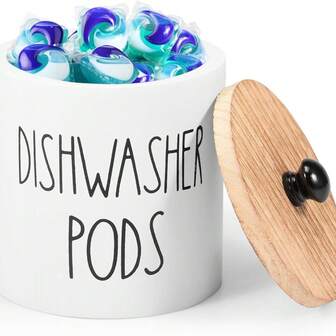 1个圆形洗碗机洗涤剂块收纳盒，洗碗机洗涤剂块容器，厨房装饰及配件，木盖洗衣凝珠收纳盒，厨房洗衣凝珠收纳盒，浴室配件，文具，收纳盒，抽屉收纳盒，储物盒