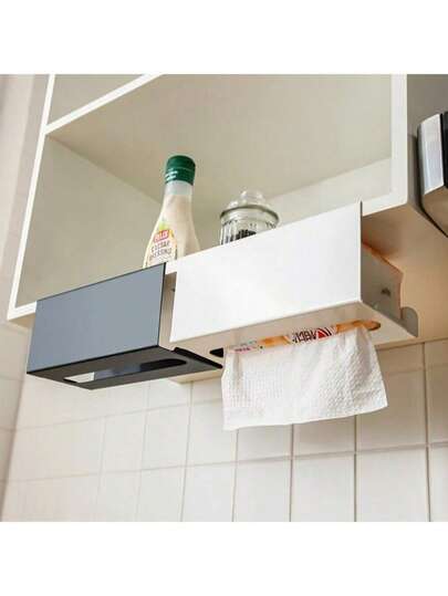 1个一体式自粘纸巾盒，免打孔，保护墙面，家居装饰，房间装饰，卧室装饰，悬浮式置物架，节省空间，橱柜收纳柜，抽屉，家用物品收纳，适用于家庭办公室、厨房、卧室，光滑表面，方便取用纸巾，礼品