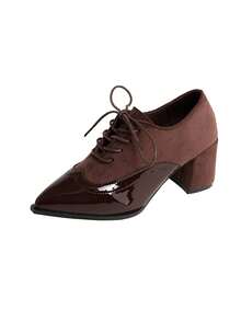 Giày Oxford cao gót buộc dây màu nâu cà phê dành cho nữ, kiểu dáng cổ điển, đế dày, mũi kín, phối màu, thích hợp cho công sở, hàng mới về mùa xuân/thu, chất lượng cao cấp. - Cà phê nâu - Xem 8
