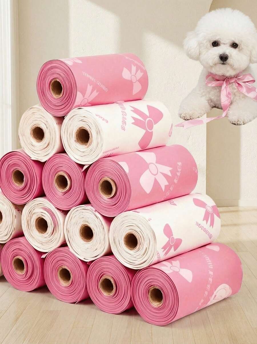 PETSIN 120个加厚宠物粪便袋，独特图案防漏聚乙烯垃圾袋，适合猫狗颜色，多用途清洁袋，节日和圣诞节礼物