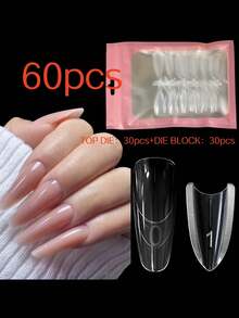 60pcs Nail Extension Mold, Sandwich-Style Double-Layer Extension Mold, 30pcs Upper Mold + 30pcs Lower Mold, 15 Sizes, Suitable For Acrylic Nails, Gel Nails, Nail Stickers, With Guiding Lines, For Extending Gel Nails - Multicolor - View 2