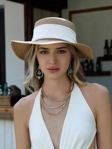 女士宽檐 UPF 50+ 防晒帽，可折叠卷边夏季沙滩帽 - 彩色 - 查看 7