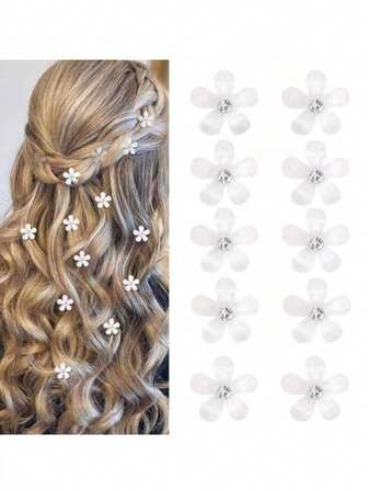 10个镶钻花朵装饰发圈，适合女性