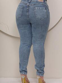 Women's Plus Size Skinny Pants In Premium Medium Wash Enhances Waist And Butt - 中度洗滌 - 查看 2