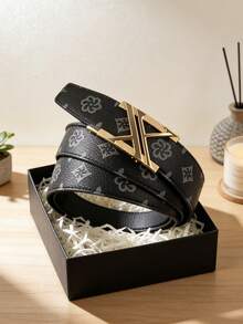 男士商务皮带一条，字母合金自动扣皮带，搭配高品质PU印花皮带，长度120厘米，可自由裁剪以适应裤子，是送给男友和父亲节的理想礼物。