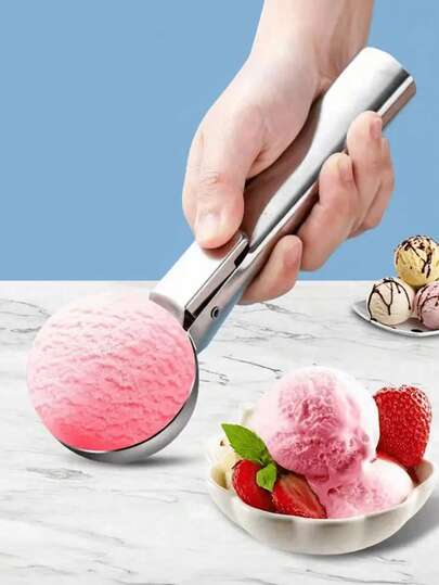 Stainless Steel Ice Cream Scoop With Trigger, Heavy Duty Non-Stick Freeze-Resistant Handle, Dual-Purpose Spoon Suitable For Yogurt, Cookie Dough, Milkshakes, Almonds And More, Ideal For Kitchen, Dessert Shop, And Restaurant