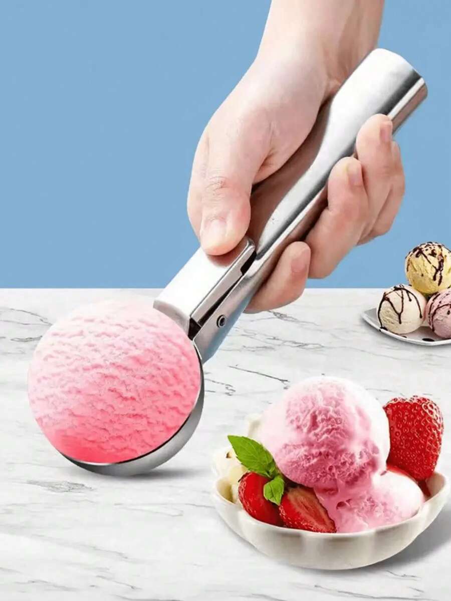 Cuchara para helado de acero inoxidable con gatillo, mango resistente al congelamiento y de uso no adherente, cuchara de doble propósito adecuada para yogur, masa de galletas, batidos, almendras y talla grande, ideal para la cocina, la pastelería y el restaurante - Multicolor - Ver 1