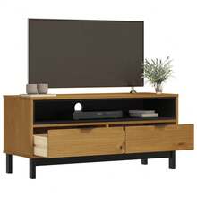vidaXL Móvel de TV FLAM 110x40x50 cm madeira maciça - Castanho - Ver 3