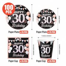 30th Birthday Diamond Black Background Disposable Plates, Napkins, Cups - One-Time Party Supplies Set, Fits 25 Guests, Disposable Paper Plates Party Tableware Suitable For Birthday, Wedding, Theme Party, Family Picnic - Multicolor - View 9