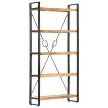 vidaXL Biblioteca 5 níveis 90x30x180 cm Bois sólido de manguier - Castanho - Ver 7