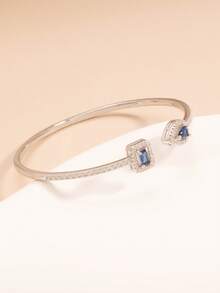 1pc Fashionable European & American Style Bracelet With Blue Diamond Inlay, Versatile Accessory - Multicolor - View 2