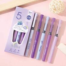 5 Pcs Cute Rolling Ball Pens Ink Rollerball Pens Cartoon 0.5mm Black Ink Quick Drying Smooth Writing Pen Kawaii Purple Grape Pen Women School Office Supplies Purple - 紫色 - 查看 2