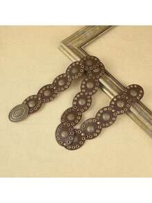 Cinto Masculino De Pu Estilo Boêmio, Cor Café Com Estampa De Bolinhas E Fivela De Metal Com Padrão Floral. Elegante E Perfeito Para Uso Diário. - Castanho - Ver 6