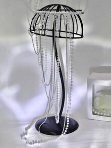 1件水钻仿珍珠发链，优雅多层长流苏链，仙女风发箍，适合新娘、婚礼、派对、约会、休闲、情人节等场合，女士发饰 - 白色 - 查看 7