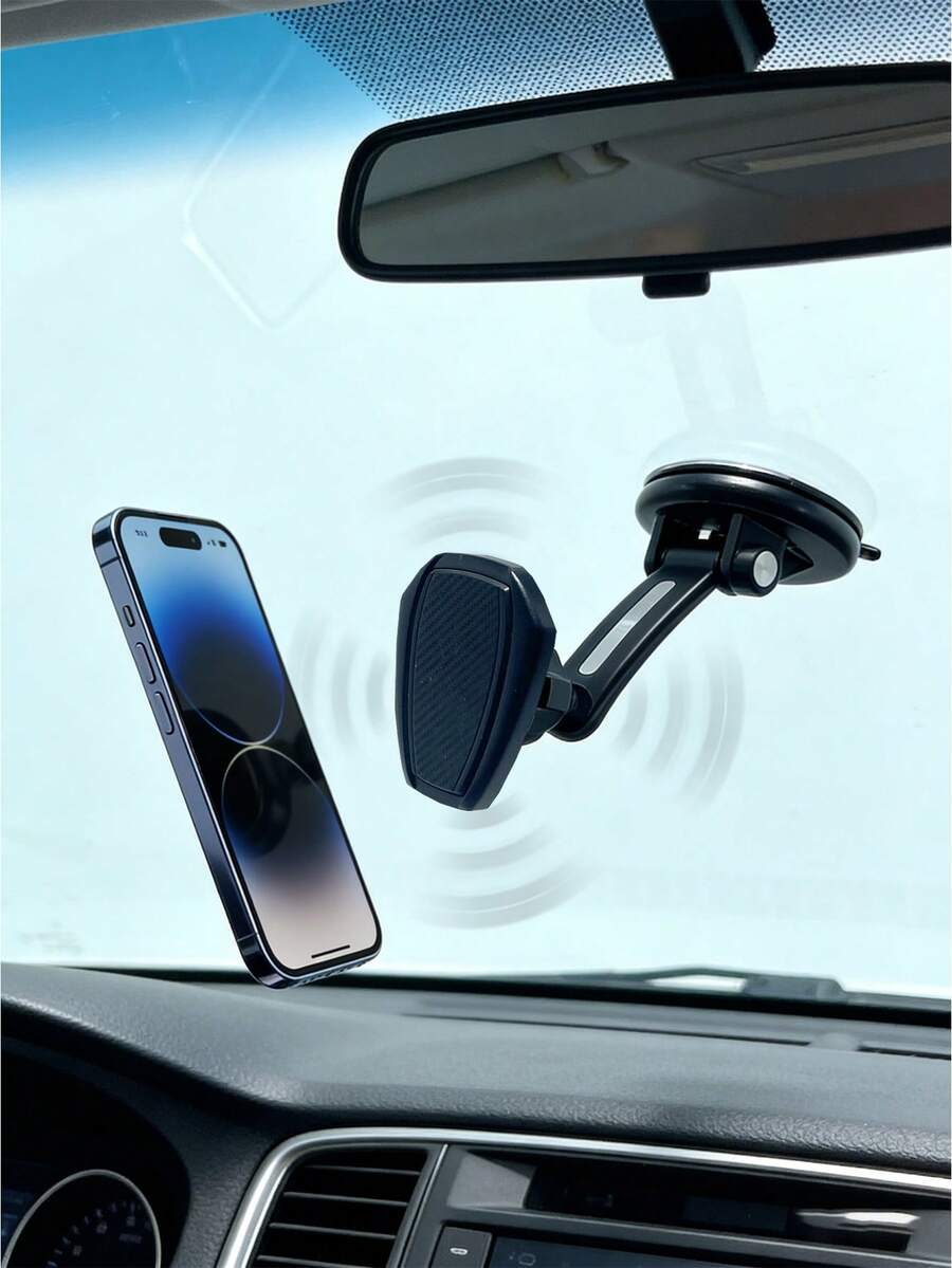 1pc Magnetic Car Phone Holder, Windshield Phone Mount, Car Phone Holder For Navigation, Compatible With Most Windshield Phone Holders, Suction Cup & Clip-On Design - A - View 1