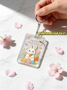 Personalized Easter Acrylic Keychain Custom Name Text Message Key Ring Cute Bunny Egg Daisy Carrot Charm Easter Gift For Family Friends Couple Holiday Party Favor Backpack Purse Pendant Decor