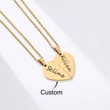 Custom Engraved Double Name Split Heart Necklaces Stainless Steel Heart Necklace Engraved Name Date Phrase Split Heart Necklaces Boys & Girls Birthday Gift Valentines, Holiday Gifts For Boyfriends And Girlfriends - Multicolor - View 3