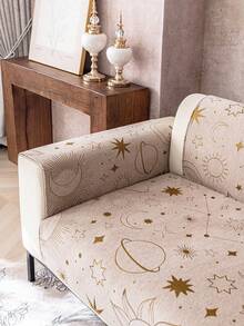 1pc Gold Star & Moon Chenille Sofa Cushion, Minimalist Starry Pattern Sofa Cover, Anti-Slip & Anti-Scratch Sofa Protector, Holiday Decor & Home Decoration, Suitable For 1/2/3/4 Seater Sofa With Armrest - Khaki - View 8