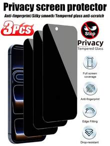 3pcs Privacy Screen Protector, Compatible With IPhone 17/16/16e/15/14/13/13 Pro/12/11/17 Pro Max/17 Air/16 Pro Max/15 Pro Max/14 Pro/Plus/Mini/X/XR/XS Max/7/8, 9H+ Tempered Glass Film, Anti-Scratch, Full Coverage, Privacy Anti-Peeping - Black - View 16