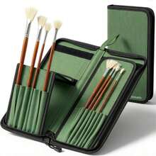 DUGATO Long Canvas Paint Brush Holder Zippered 5.7x14.8 Inch, Premium Art Case For Brushes Long Handle Up To 13" Length, 15 Slots Storage For Artist (Brush Not Included) - Green - ColorC - 查看 1