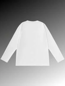Men's Solid-Color Casual Long-Sleeved T-Shirt, Multi-Functional, Spring/Autumn, Autumn Long T-Shirt, Solid-Color Long-Sleeved Shirt Without Printed Patterns - 白色 - 查看 3