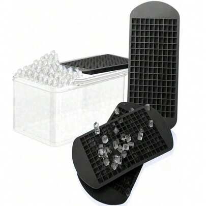 2个装小号方形160孔硅胶冰格，耐低温耐用，可作冰格、布丁模具，适用于家庭、酒吧等场所，使用方便。