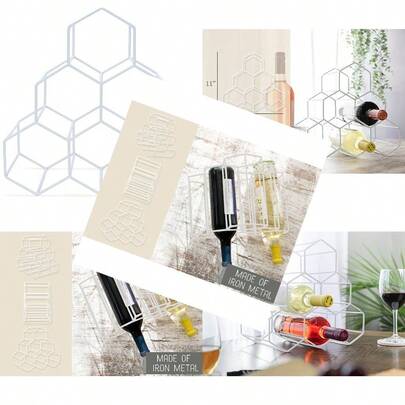 NAT And Jules Honeycomb White Iron Metal Tabletop Wine Rack - Perfect For Kitchen Countertop Pantry Or Cabinets Display Or Storage - Hold 6 Bottles White