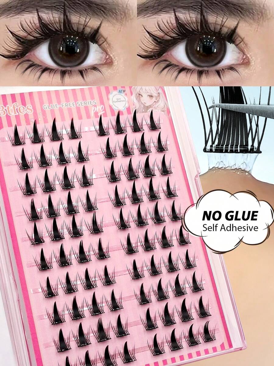 Asiteo 80pcs C-Curl Lash Extension Clusters, Bulu Mata Palsu Gaya Kartun DIY, Bulu Mata Palsu Campuran Panjang Alami, Ekstensi Bulu Mata Individual untuk Makeup - C - View 1