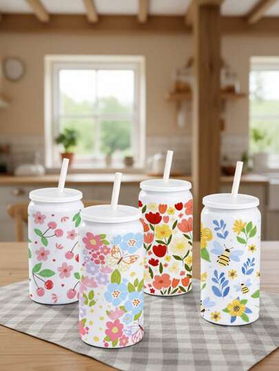 20oz Cute Indoor Plant Design Insulated Tumbler, Stainless Steel Travel Water Bottle With Plant Print, Keeps Cold 12-24 Hours, Portable Vacuum Cup With Handle And Straw Lid, Stylish Office Supplies, Best Gift For New Year 2026