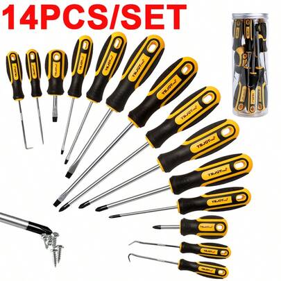 14pieces Premium Magnetic Screwdriver Set Cross-Head Flat Heads Precision