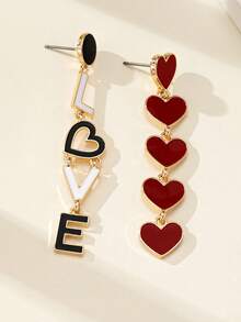 1 Pair Asymmetric Heart & Letter Earrings, Cute Cool Gift For Friends, Valentine's Day, Mother's Day