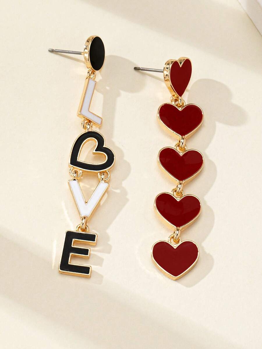 1 Pair Asymmetric Heart & Letter Earrings, Cute Cool Gift For Friends, Valentine's Day, Mother's Day