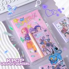 KPOP 女团主题文具套装，包含 A7 笔记本、A5 笔记本、KPOP 文具收纳袋套装、学生文具、礼物，内含笔记本、圆珠笔、荧光笔、胸针、返校文具套装 - 彩色 - 查看 9