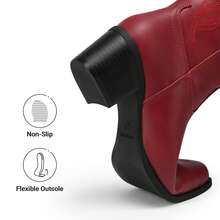 Womens Cowboy Boots Western Comfortable Chunky Heel Square Toe Fashionable Vintage Embroidered Cowgirl Knee High Boots - Đỏ - Xem 7