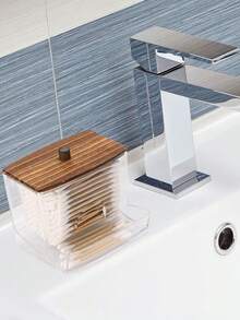 1/2支装棉签浴室梳妆台收纳盒，可用于放置棉签、牙线等，透明塑料药瓶，适用于浴室收纳整理。 - 彩色 - 查看 9