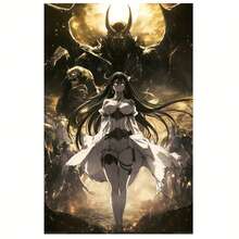 1pc Frameless Anime Overlord Albedo Canvas Wall Art 12x18 Inch - Epic Battle Scene With Horned Demons & Female Warrior, Vibrant Dark Fantasy Artwork For Home, Office, Bar, Cafe Decor, Bar - Multicolor - View 1