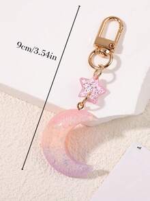 1 pièce Porte-clés femme avec lune et étoiles brillantes, pendentif porte-clés personnalisé avec dégradé de couleurs pailleté - Multicolore - Voir 2